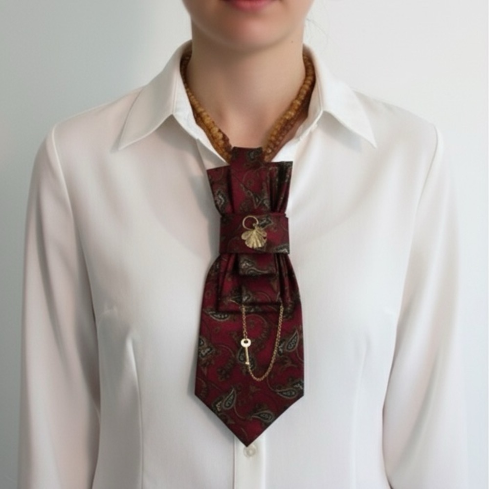 Paisley Silk Necktie Bib Necklace